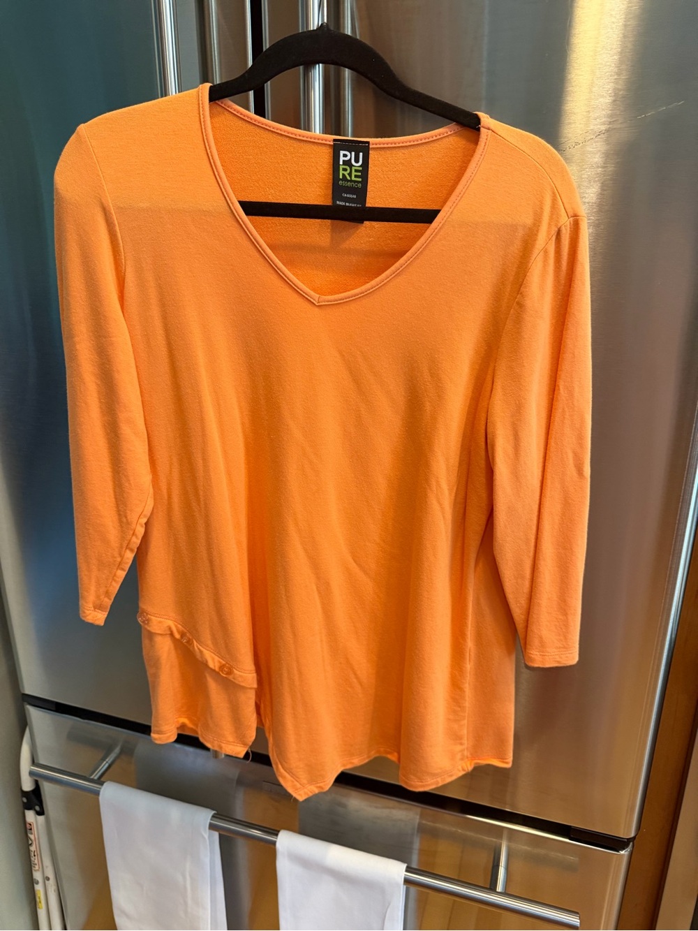 Pure Essence Orange V-Neck 3/4 Sleeve Ruffle-Hem Tunic